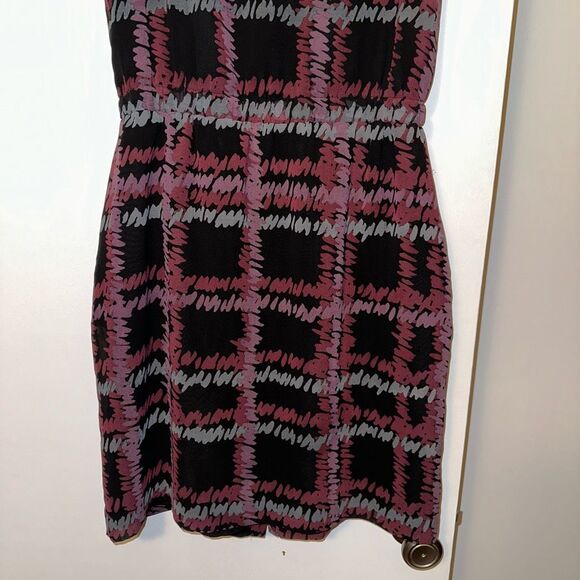 Banana Republic Black Purple Abstract Pattern Sleeveless Ruffle Dress Womens 4 E - Picture 3 of 11